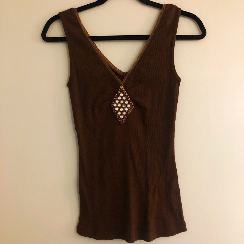 Never worn! Brown L Tight Tank Top/Cami w/ Design